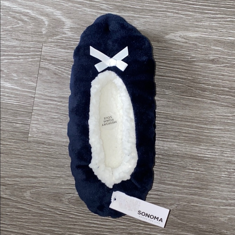 navy and white slippers